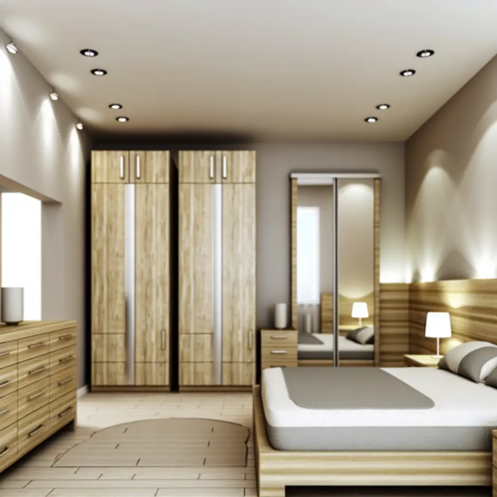 Nowoczesna sypialnia z łóżkiem, szafą i komodą z oferty Doma Furni