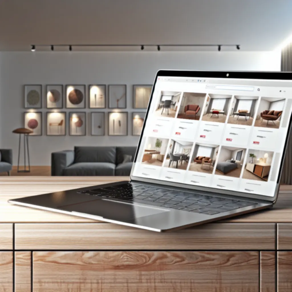 Widok showroomu online Doma Furni prezentującego współczesne aranżacje mebli