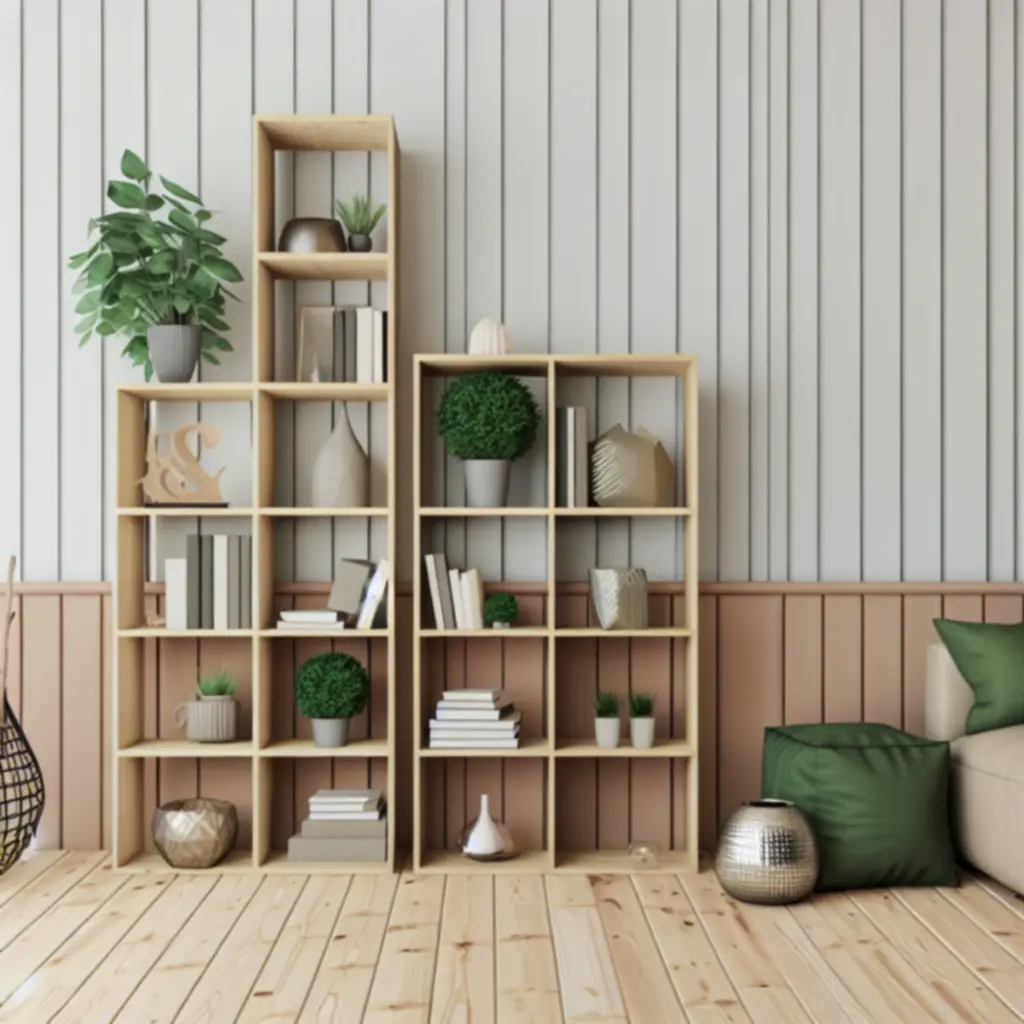 Modułowy regał Doma Furni w nowoczesnym salonie